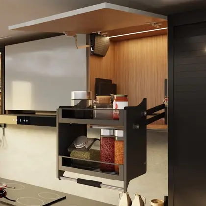 Ebco Livsmart Pulldown System for 900mm (36") Wide Kitchen Cabinets Mechanism with Glass Baskets, KPDSG90-AT
