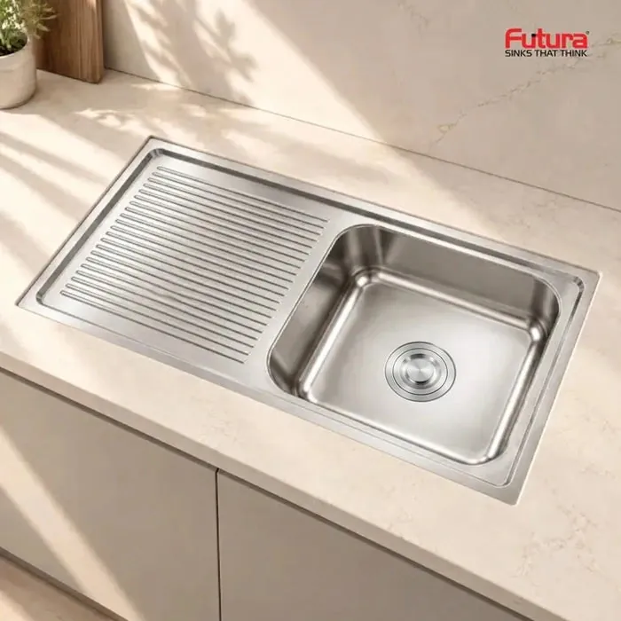 Futura Dura SS Sink with Drainboard  (37 × 18 × 8 Inch)