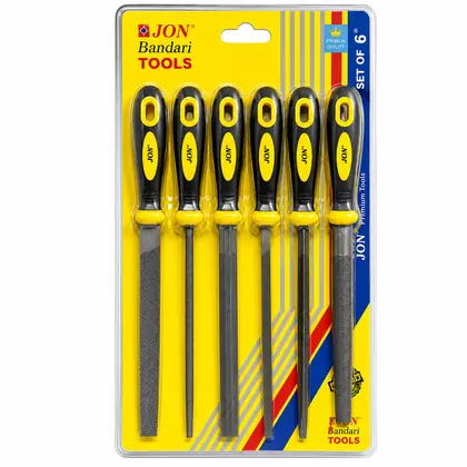 Jon Bhandari F-002 Machinist File Set with Handles, 6" Long, 6-Piece Set