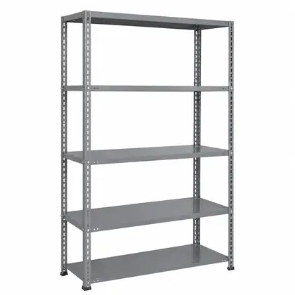 Base Finish 5 Shelf Slotted Angle Storage Rack, 6ft x 3ft x 1ft, Mild Steel, 30 kg per Shelf