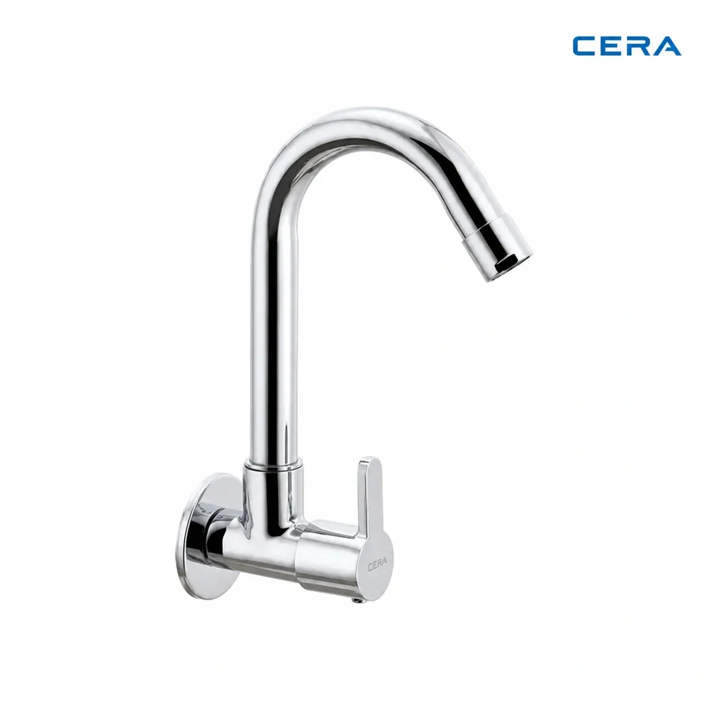 Cera Victor Sink Cock (Wall Mounted) with Long Swivel Spout and Wall Flange, F1015251