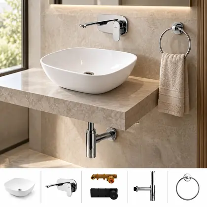 Jaquar Wash Basin Set + Wall Mounted Basin Mixer
