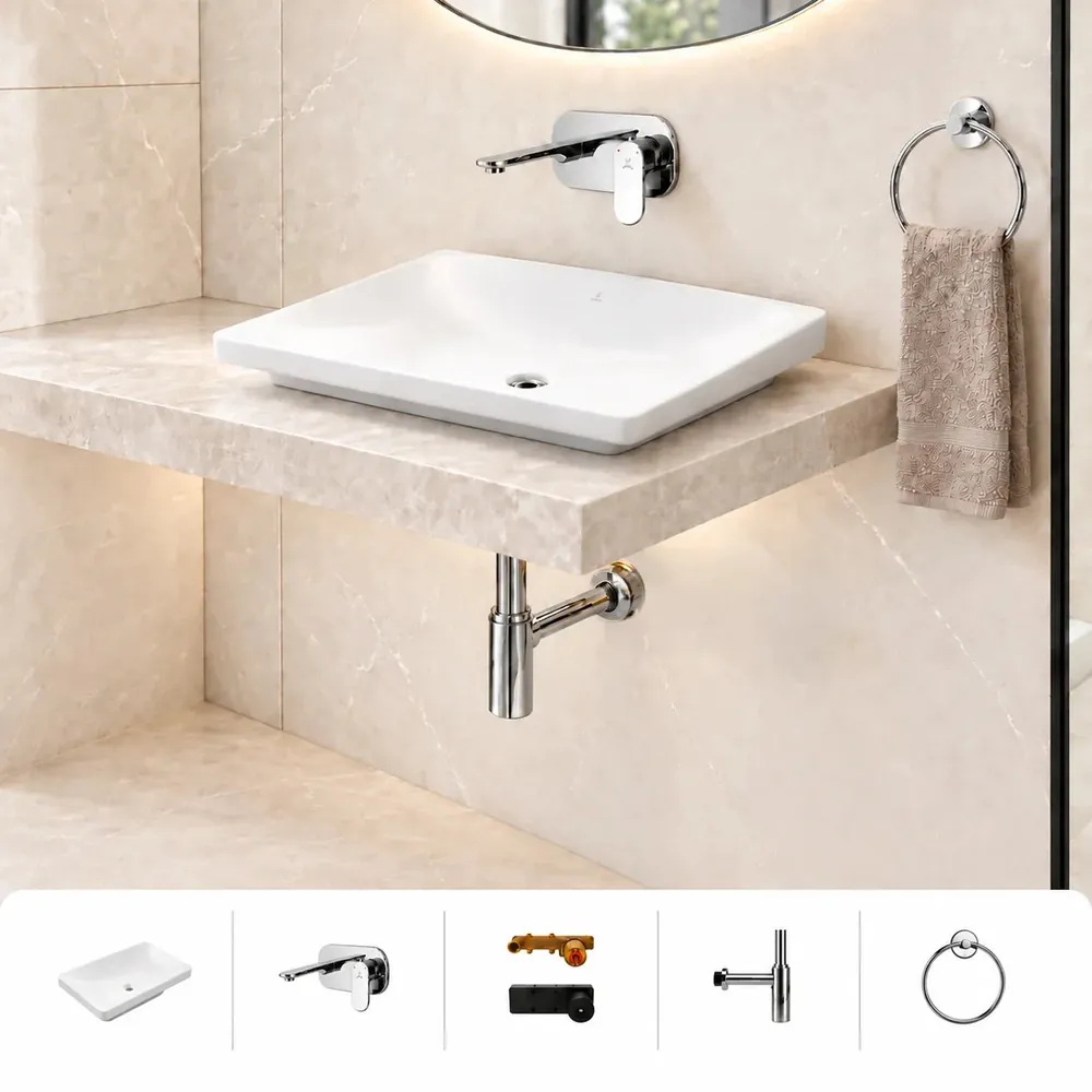 Jaquar Wash Basin Set (Laguna) + Wall Mounted Basin Mixer