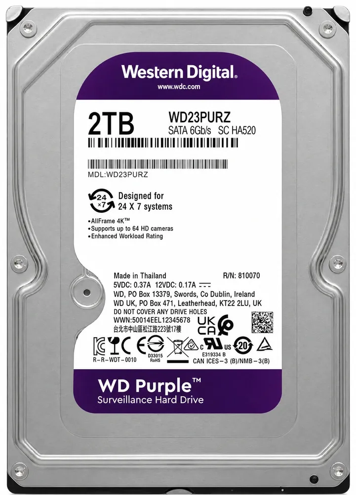 Western Digital Purple Surveillance Hard Drive SATA - 2TB - WD23PURZ-85C5HY0