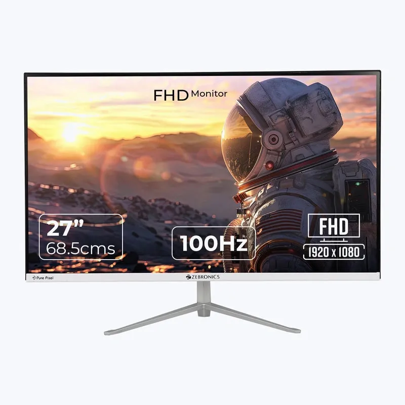 Zebronics Full HD LED Monitor 27 inch | 100Hz, 5ms, Slim Bezel, HDMI/VGA, Built-in Speakers - A27FHD