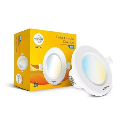 Wipro Alpha 8W Round CCT LED Downlighter I 3-in-1 Color Changing