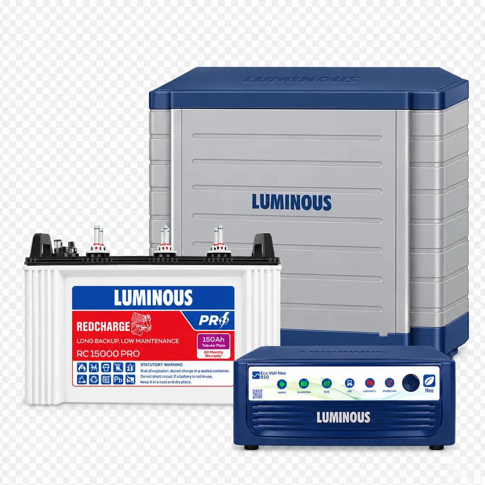 Luminous Essential Inverter Set – Eco Volt Neo 850 + RC 15000 Pro 120Ah Battery + TX100L Trolley