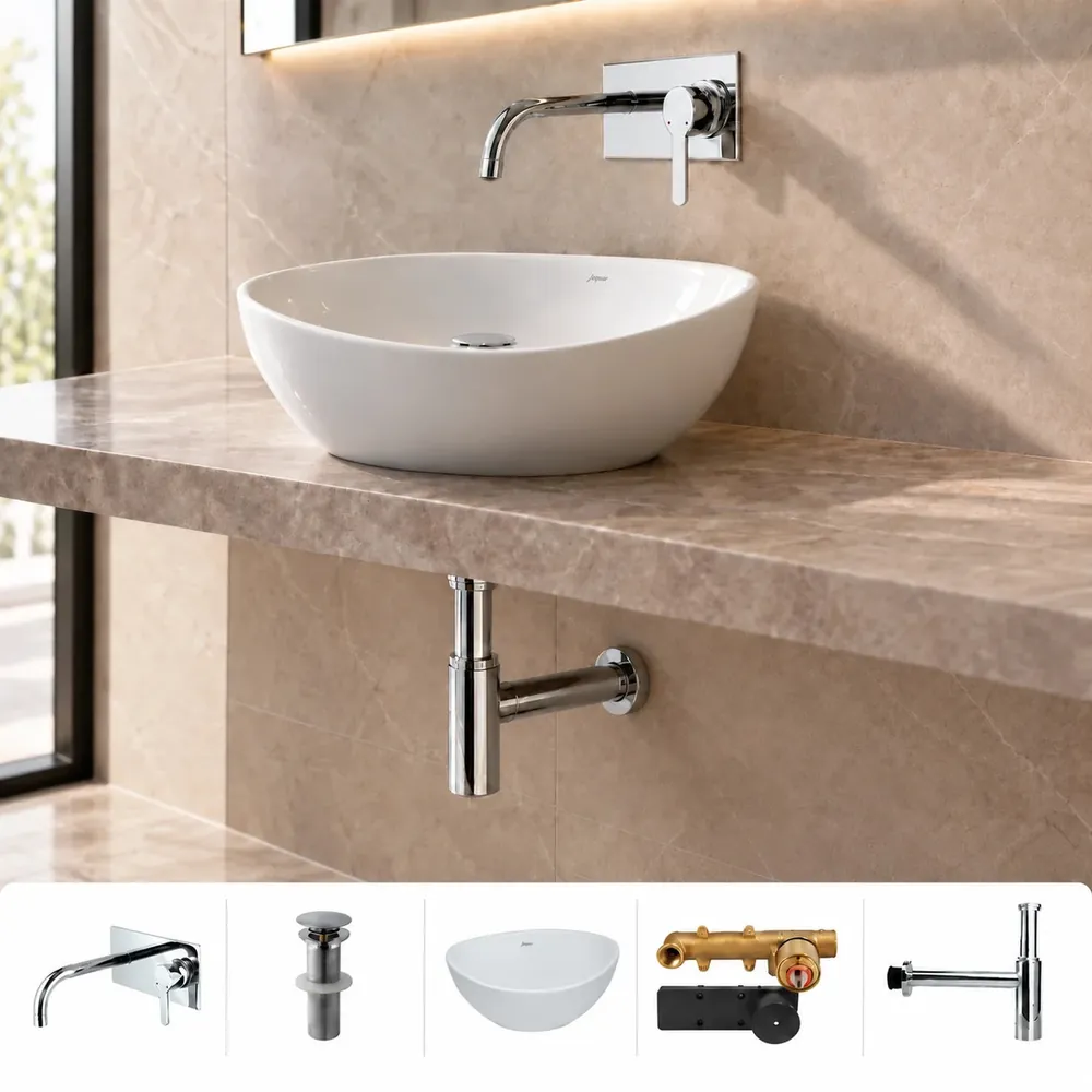 Jaquar Table-Top Basin Combo with Wall-Mounted Mixer (Basic) – Set of 5