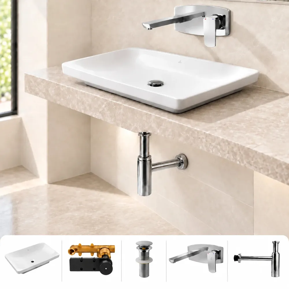 Jaquar Table-Top Basin Combo with Wall-Mounted Mixer (Premium) – Set of 5