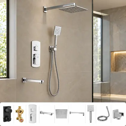 Jaquar Kubix Prime Concealed 3-Way Diverter Shower Combo – Set of 8