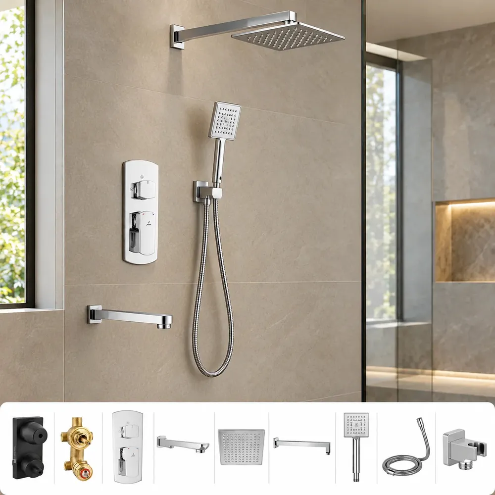 Jaquar Kubix Prime Concealed 3-Way Diverter Shower Combo – Set of 8