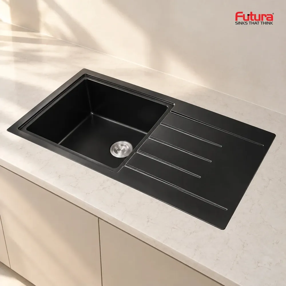 Futura Natural Quartz Series Sink with Drainboard - Black | 36x18 Inch - FS 3618 NQ