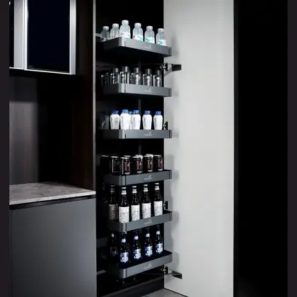 Hettich Larder 6 Tier Frame with Baskets for 600mm (24") Cabinet Pantry Unit, 50Kg (9346304+9347699)