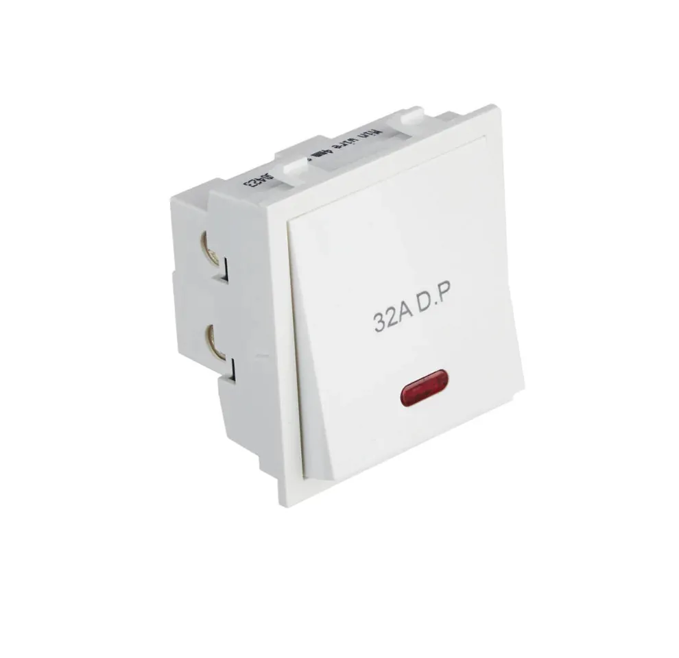 Anchor Roma 32A DP Power Switch with Indicator, 1 Way, White, 2 Module